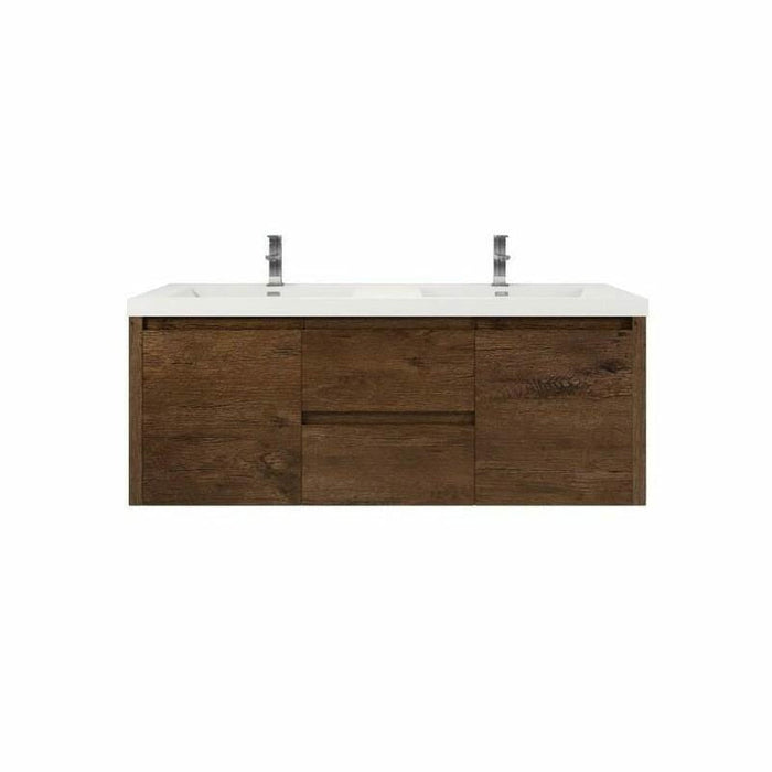 Moreno Bath Jade 60 Inch Wall Mounted Vanity With Double Reinforced Acrylic Sink Rosewood- JAD60D-RW