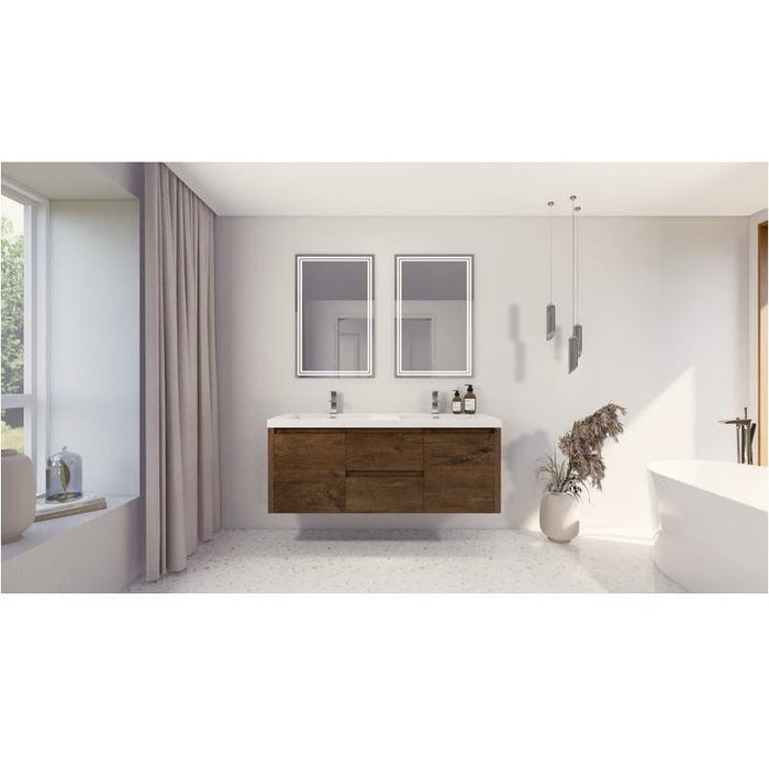 Moreno Bath Jade 60 Inch Wall Mounted Vanity With Double Reinforced Acrylic Sink Rosewood- JAD60D-RW