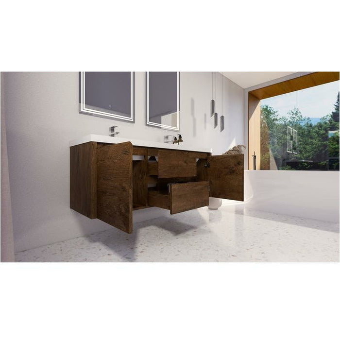 Moreno Bath Jade 60 Inch Wall Mounted Vanity With Double Reinforced Acrylic Sink Rosewood- JAD60D-RW