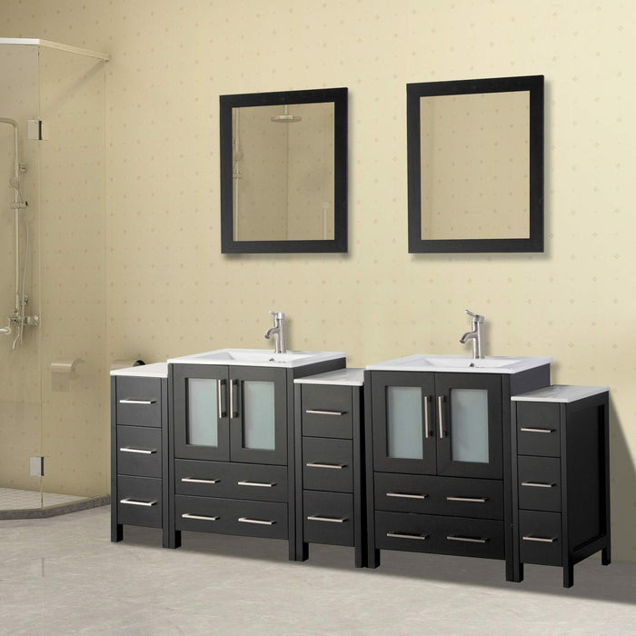 Vanity Art 84 Inch Vanity Cabinet With Ceramic Sinks & Mirrors - VA3024-84