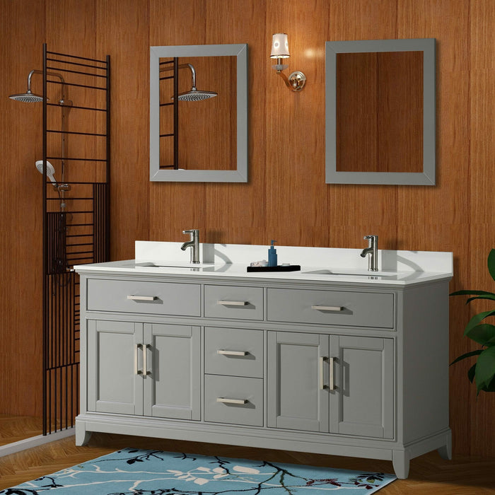 Vanity Art 72 Inch Double Sink Cabinet With Super White Phoenix Stone Vanity Top With Sink & Mirrors VA1072D