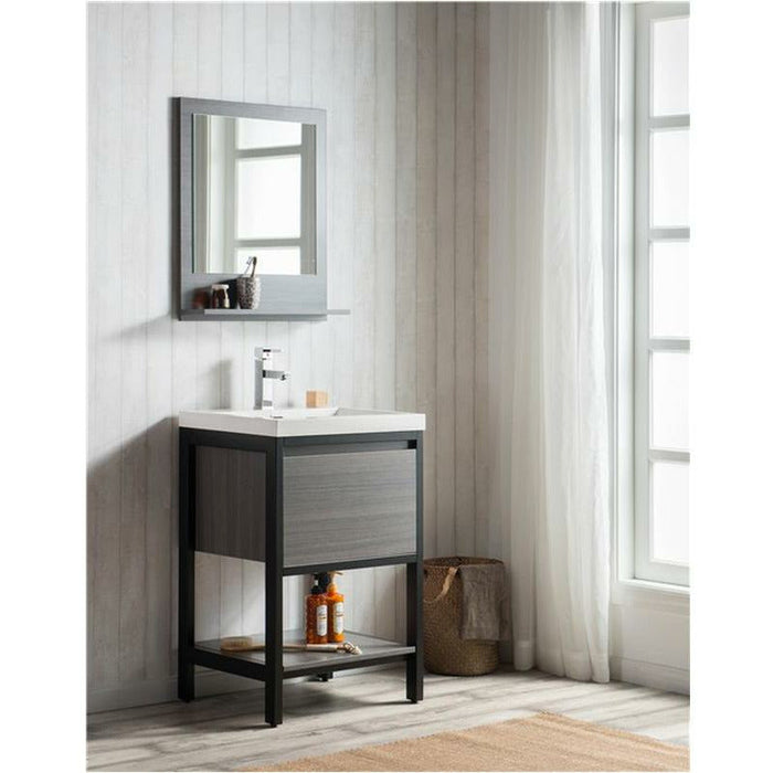 Moreno Bath Lake 24 Inch Freestanding Modern Vanity With Matte Black Stainless Steel Frame In Gray Oak Lake24FSMB-GO