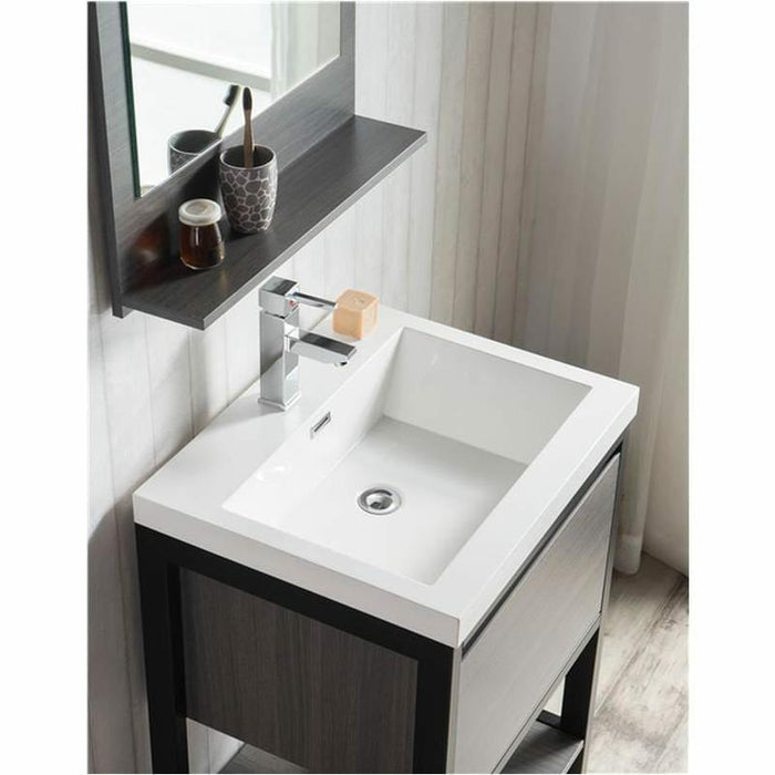 Moreno Bath Lake 24 Inch Freestanding Modern Vanity With Matte Black Stainless Steel Frame In Gray Oak Lake24FSMB-GO