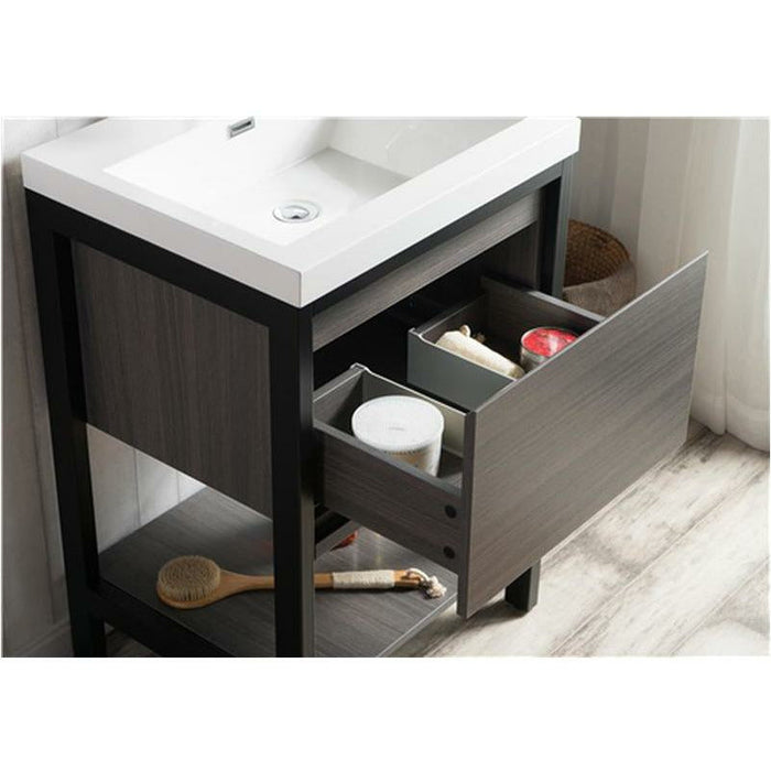 Moreno Bath Lake 24 Inch Freestanding Modern Vanity With Matte Black Stainless Steel Frame In Gray Oak Lake24FSMB-GO