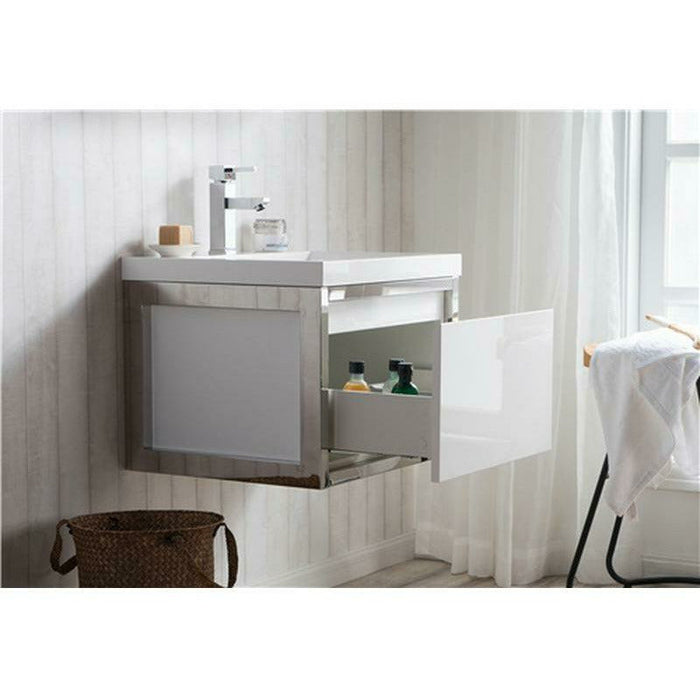 Moreno Bath Lake 24 Inch Wall Mounted Modern Vanity With Chrome Stainless Steel Frame Lake24WHGB