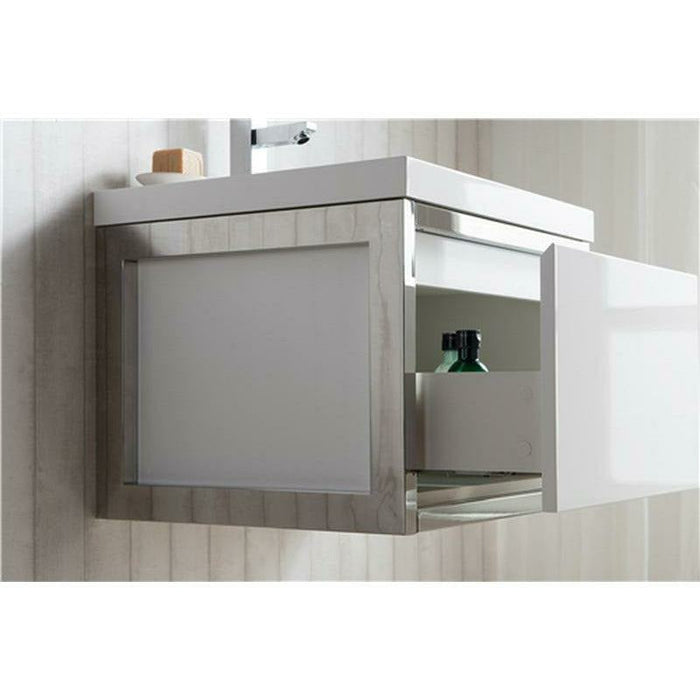 Moreno Bath Lake 24 Inch Wall Mounted Modern Vanity With Chrome Stainless Steel Frame Lake24WHGB