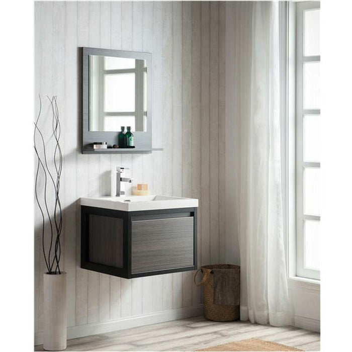 Moreno Bath Lake 24 Inch Wall Mounted Modern Vanity With Matte Black Stainless Steel Frame Lake24WHMB