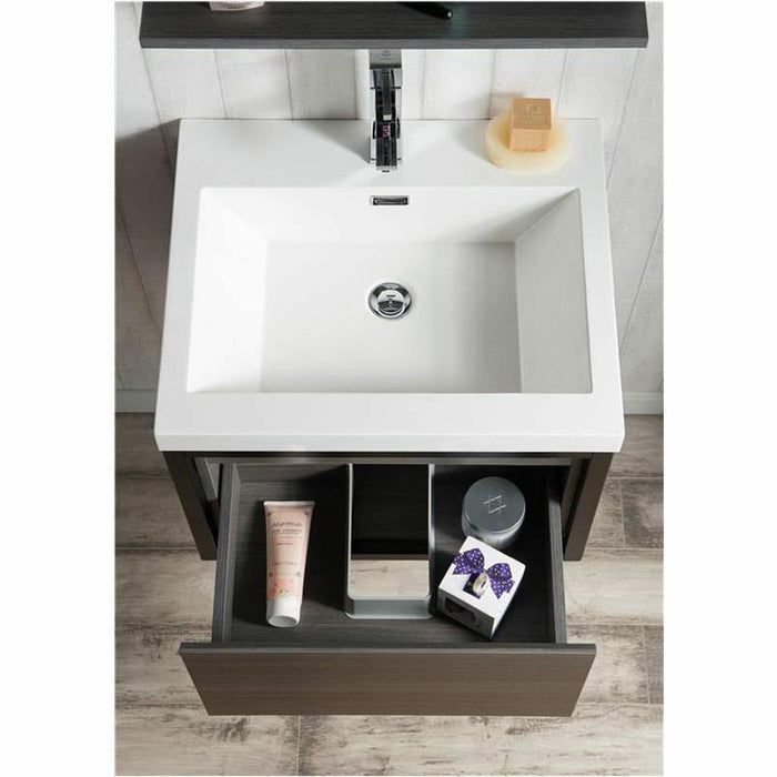 Moreno Bath Lake 24 Inch Wall Mounted Modern Vanity With Matte Black Stainless Steel Frame Lake24WHMB