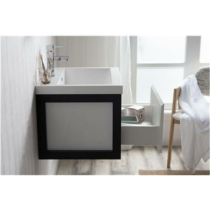 Moreno Bath Lake 24 Inch Wall Mounted Modern Vanity With Matte Black Stainless Steel Frame Lake24WHMB