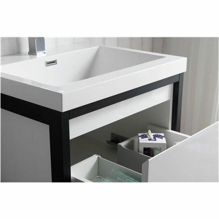 Moreno Bath Lake 24 Inch Wall Mounted Modern Vanity With Matte Black Stainless Steel Frame Lake24WHMB