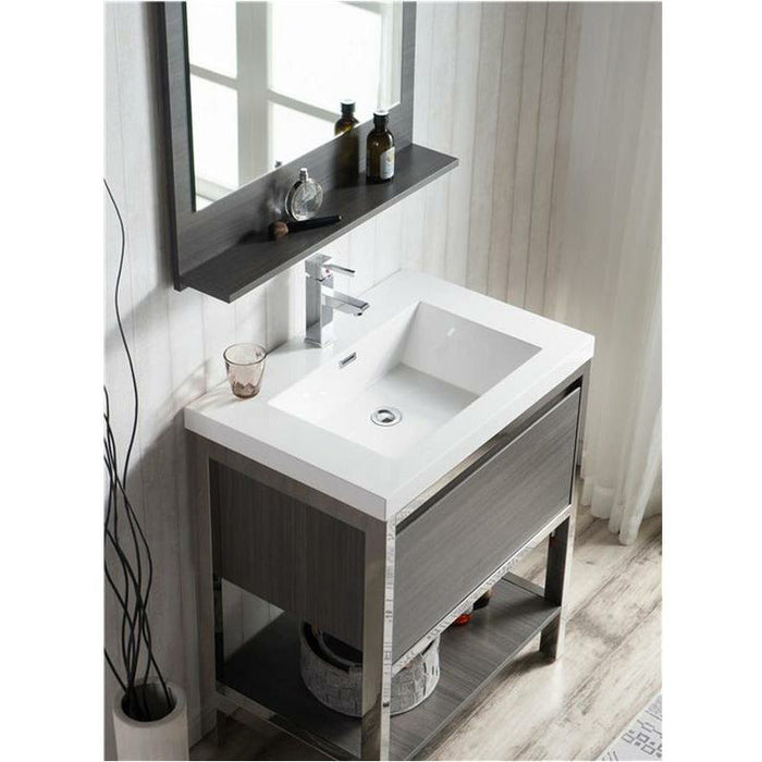 Moreno Bath Lake 30 Inch Freestanding Modern Vanity With Chrome Stainless Steel Frame Lake30FSGB