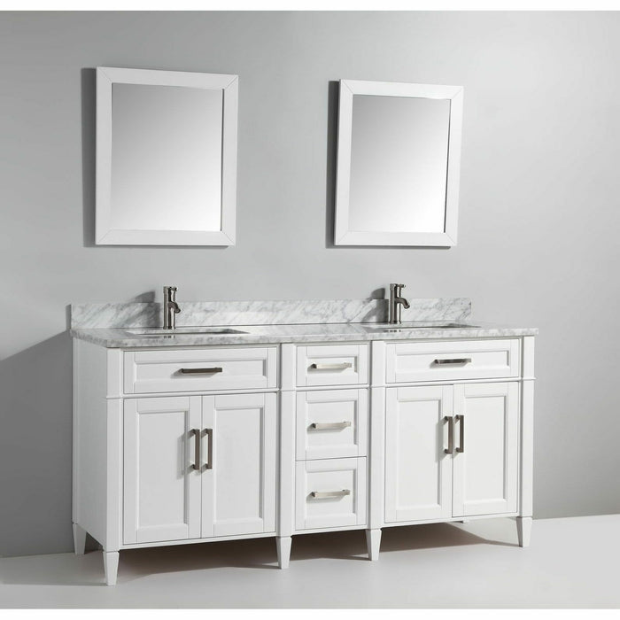 Vanity Art 72 Inch Double Sink Cabinet With White Carrara Marble Vanity Top With Sink & Mirrors VA2072D