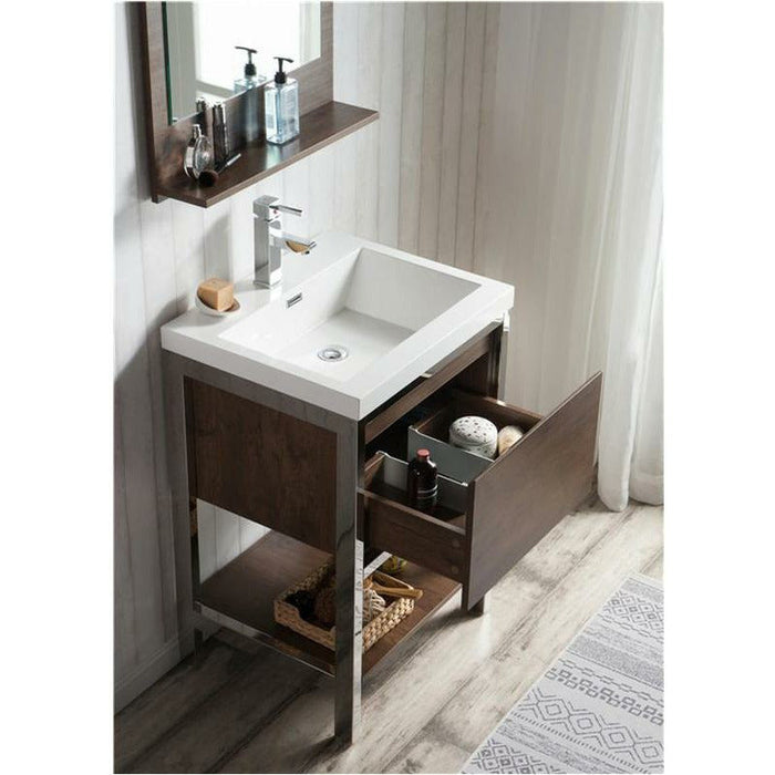 Moreno Bath Lake 24 Inch Freestanding Modern Vanity With Chrome Stainless Steel Frame Lake24FSGB