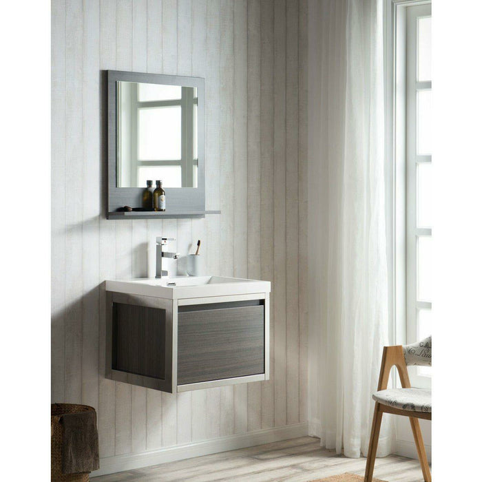 Moreno Bath Lake 24 Inch Wall Mounted Modern Vanity With Chrome Stainless Steel Frame Lake24WHGB