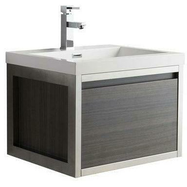 Moreno Bath Lake 24 Inch Wall Mounted Modern Vanity With Chrome Stainless Steel Frame Lake24WHGB