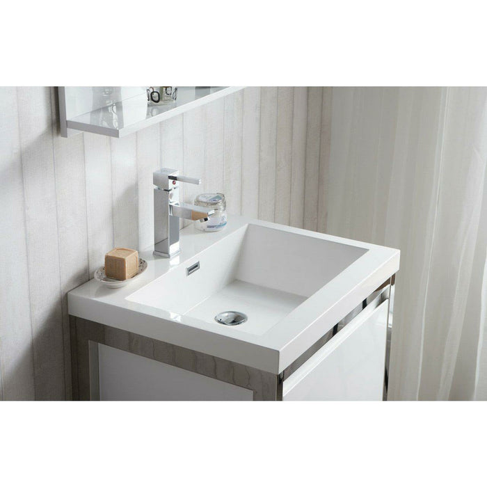 Moreno Bath Lake 24 Inch Wall Mounted Modern Vanity With Chrome Stainless Steel Frame Lake24WHGB