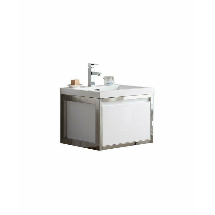 Moreno Bath Lake 24 Inch Wall Mounted Modern Vanity With Chrome Stainless Steel Frame Lake24WHGB