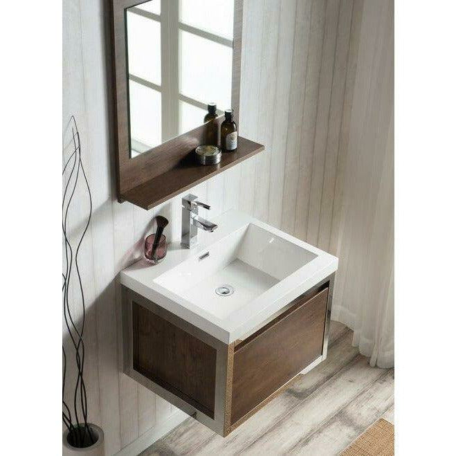 Moreno Bath Lake 24 Inch Wall Mounted Modern Vanity With Chrome Stainless Steel Frame Lake24WHGB