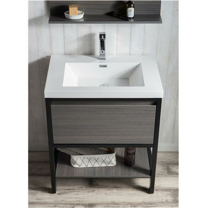 Moreno Bath Lake 30 Inch Freestanding Modern Vanity With Matte Black Stainless Steel Frame Lake30FSMB