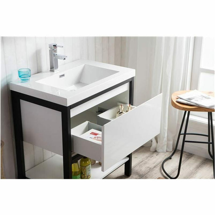 Moreno Bath Lake 30 Inch Freestanding Modern Vanity With Matte Black Stainless Steel Frame Lake30FSMB