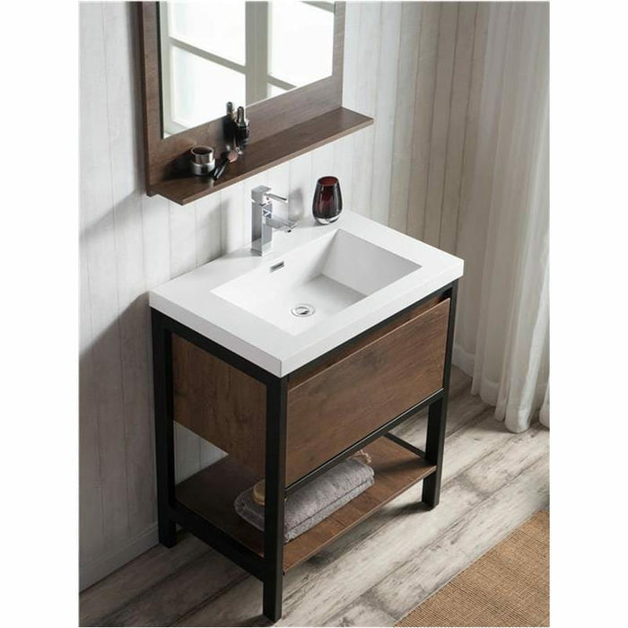 Moreno Bath Lake 30 Inch Freestanding Modern Vanity With Matte Black Stainless Steel Frame Lake30FSMB