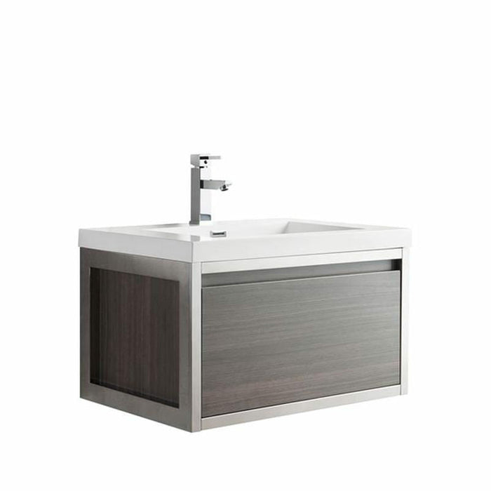 Moreno Bath Lake 30 Inch Wall Mounted Modern Vanity With Chrome Stainless Steel Frame Lake30WHGB