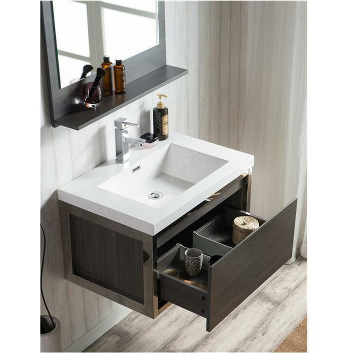 Moreno Bath Lake 30 Inch Wall Mounted Modern Vanity With Chrome Stainless Steel Frame Lake30WHGB