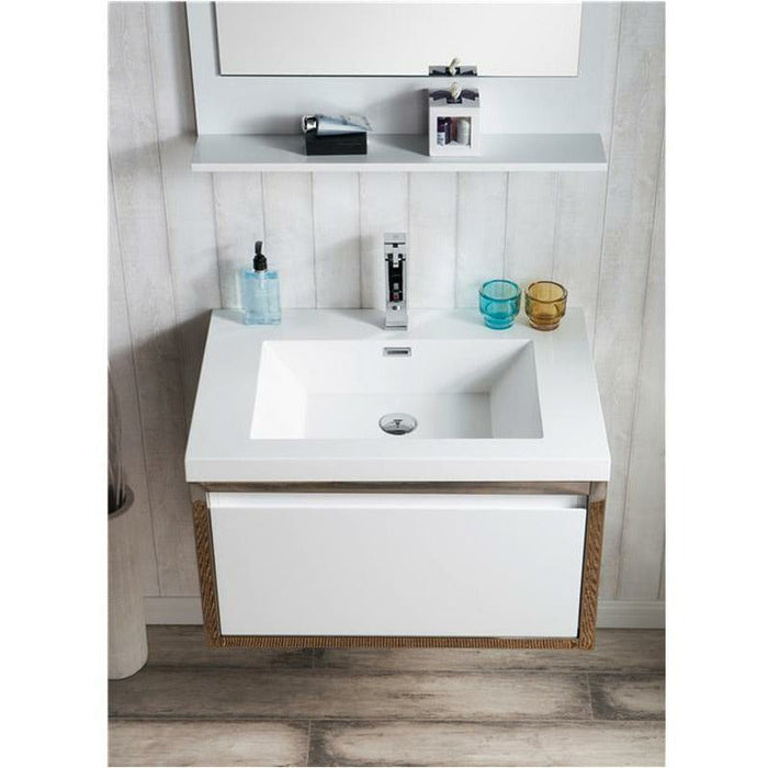 Moreno Bath Lake 30 Inch Wall Mounted Modern Vanity With Chrome Stainless Steel Frame Lake30WHGB