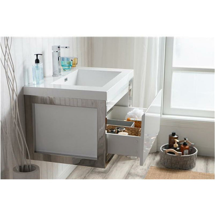 Moreno Bath Lake 30 Inch Wall Mounted Modern Vanity With Chrome Stainless Steel Frame Lake30WHGB