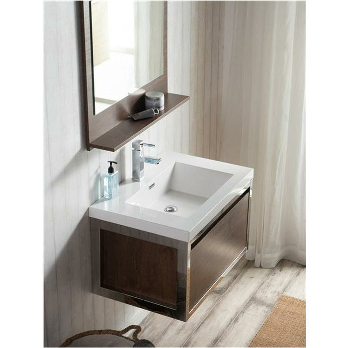 Moreno Bath Lake 30 Inch Wall Mounted Modern Vanity With Chrome Stainless Steel Frame Lake30WHGB