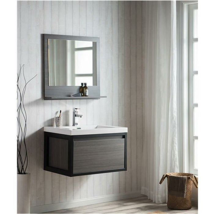 Moreno Bath Lake 30 Inch Wall Mounted Modern Vanity With Matte Black Stainless Steel Frame Lake30WHMB