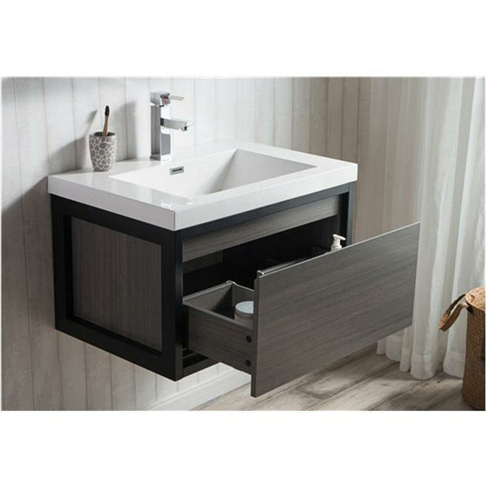 Moreno Bath Lake 30 Inch Wall Mounted Modern Vanity With Matte Black Stainless Steel Frame Lake30WHMB