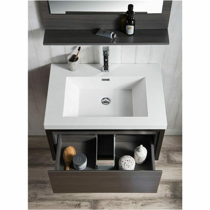 Moreno Bath Lake 30 Inch Wall Mounted Modern Vanity With Matte Black Stainless Steel Frame Lake30WHMB