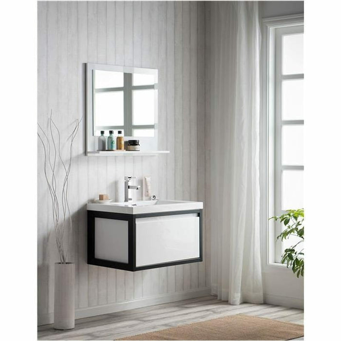 Moreno Bath Lake 30 Inch Wall Mounted Modern Vanity With Matte Black Stainless Steel Frame Lake30WHMB