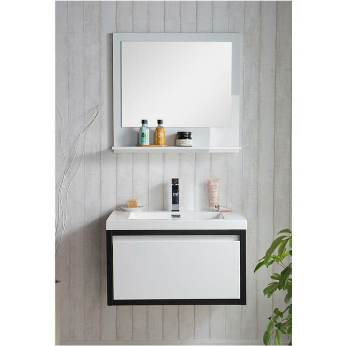 Moreno Bath Lake 30 Inch Wall Mounted Modern Vanity With Matte Black Stainless Steel Frame Lake30WHMB