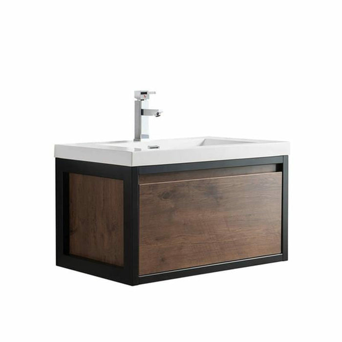 Moreno Bath Lake 30 Inch Wall Mounted Modern Vanity With Matte Black Stainless Steel Frame Lake30WHMB