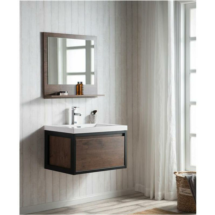 Moreno Bath Lake 30 Inch Wall Mounted Modern Vanity With Matte Black Stainless Steel Frame Lake30WHMB