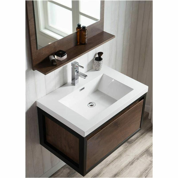 Moreno Bath Lake 30 Inch Wall Mounted Modern Vanity With Matte Black Stainless Steel Frame Lake30WHMB