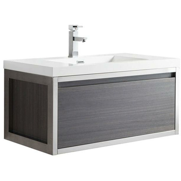 Moreno Bath Lake 36 Inch Wall Mounted Modern Vanity With Chrome Stainless Steel Frame Lake36WHGB