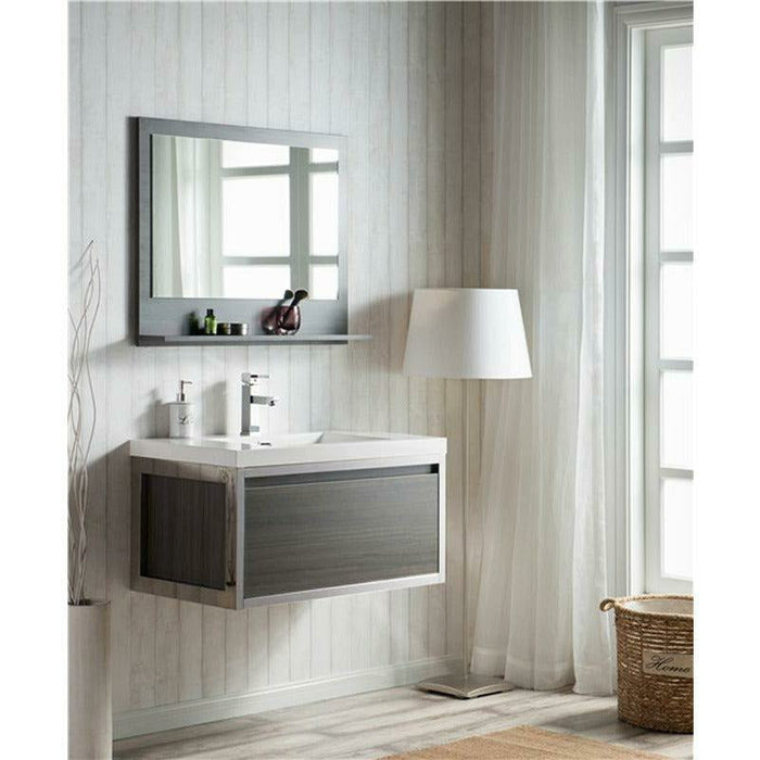 Moreno Bath Lake 36 Inch Wall Mounted Modern Vanity With Chrome Stainless Steel Frame Lake36WHGB