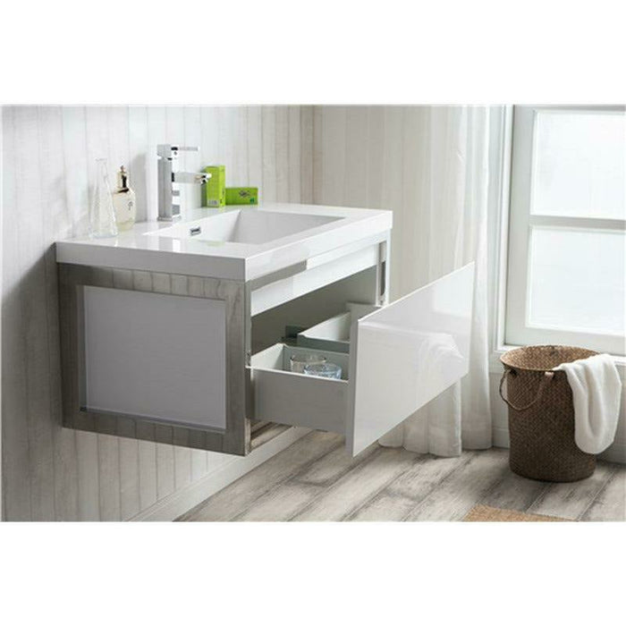 Moreno Bath Lake 36 Inch Wall Mounted Modern Vanity With Chrome Stainless Steel Frame Lake36WHGB