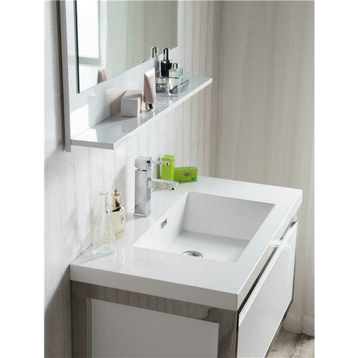 Moreno Bath Lake 36 Inch Wall Mounted Modern Vanity With Chrome Stainless Steel Frame Lake36WHGB