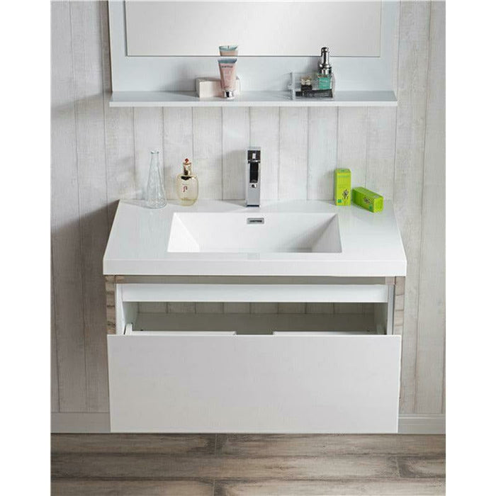 Moreno Bath Lake 36 Inch Wall Mounted Modern Vanity With Chrome Stainless Steel Frame Lake36WHGB