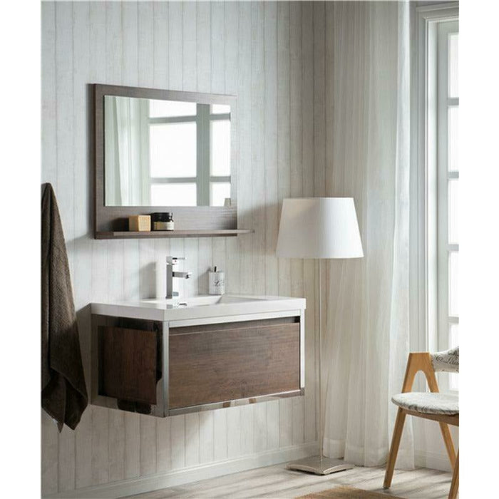 Moreno Bath Lake 36 Inch Wall Mounted Modern Vanity With Chrome Stainless Steel Frame Lake36WHGB