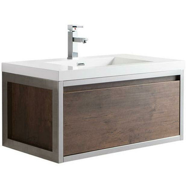 Moreno Bath Lake 36 Inch Wall Mounted Modern Vanity With Chrome Stainless Steel Frame Lake36WHGB