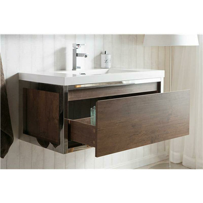 Moreno Bath Lake 36 Inch Wall Mounted Modern Vanity With Chrome Stainless Steel Frame Lake36WHGB