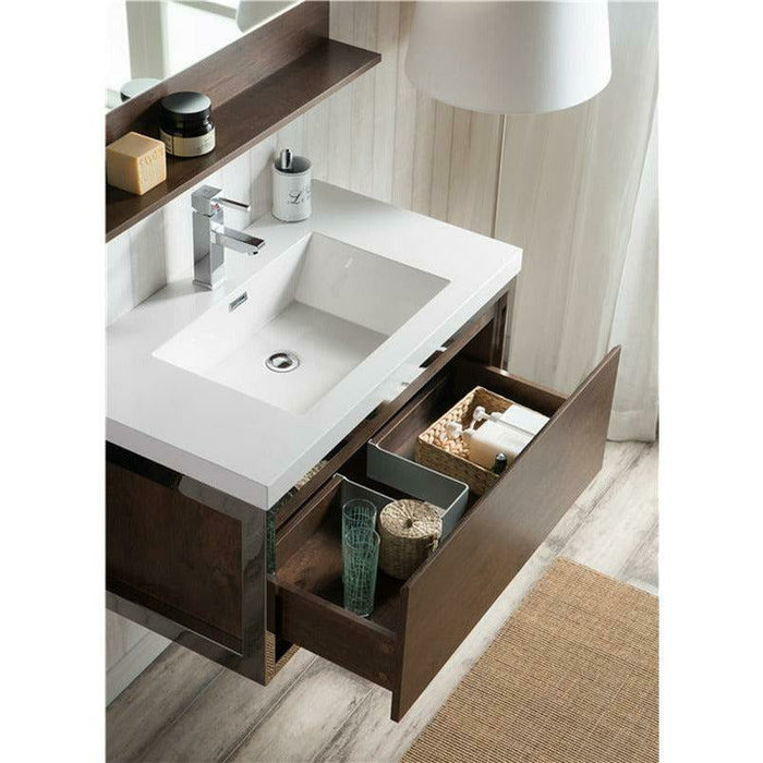 Moreno Bath Lake 36 Inch Wall Mounted Modern Vanity With Chrome Stainless Steel Frame Lake36WHGB