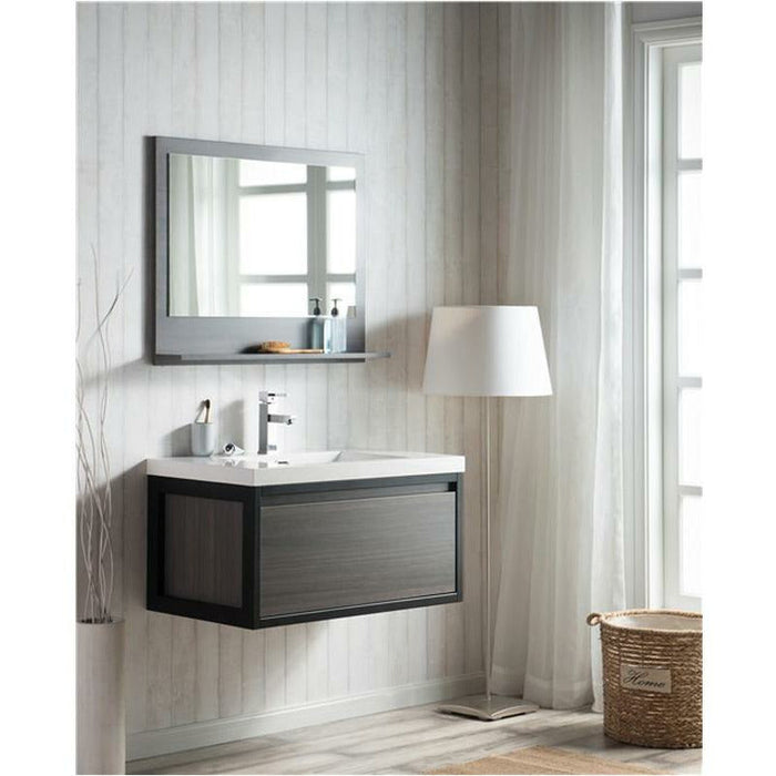 Moreno Bath Lake 36 Inch Wall Mounted Modern Vanity With Matte Black Stainless Steel Frame In Gray Oak Lake36WHMB-GO