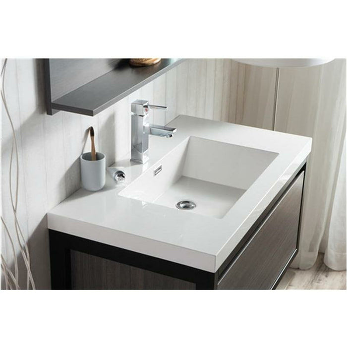 Moreno Bath Lake 36 Inch Wall Mounted Modern Vanity With Matte Black Stainless Steel Frame In Gray Oak Lake36WHMB-GO