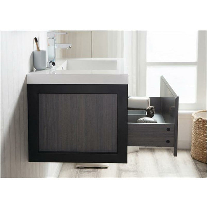 Moreno Bath Lake 36 Inch Wall Mounted Modern Vanity With Matte Black Stainless Steel Frame In Gray Oak Lake36WHMB-GO